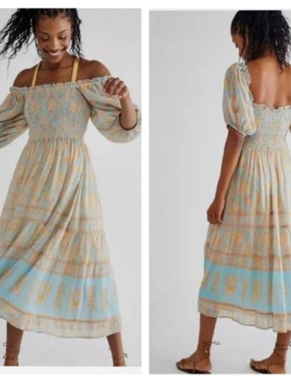 Spell juniper shirred dress- eggshell blue